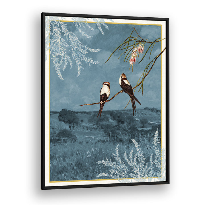 SWALLOWS IN BLUE LANDSCAPE