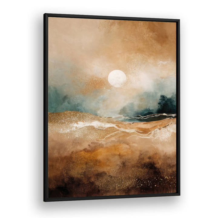 Tranquil Sunrise Over Misty Hills, abstract paintings showcasing serene dawn over misty rolling hills. Perfect for your space.