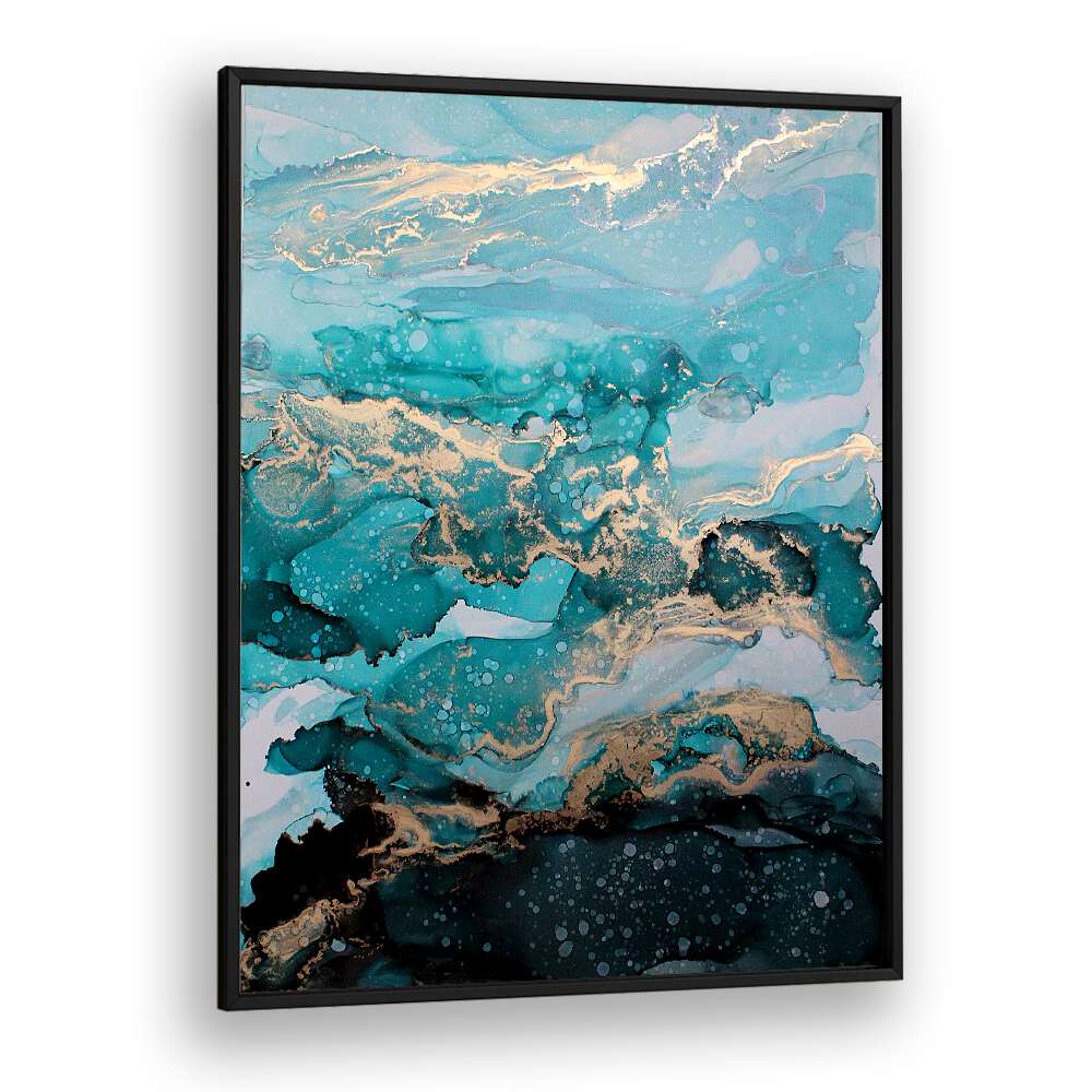 Vibrant UNDER THE SEA, ABSTRACT PAINTINGS featuring blue hues and gold accents, perfect for modern decor.