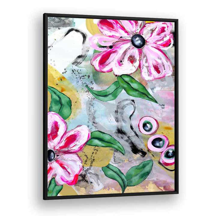 VIBRANT PINK FLOWERS AND GREEN LEAVES , FLORAL FLOWER PAINTINGS