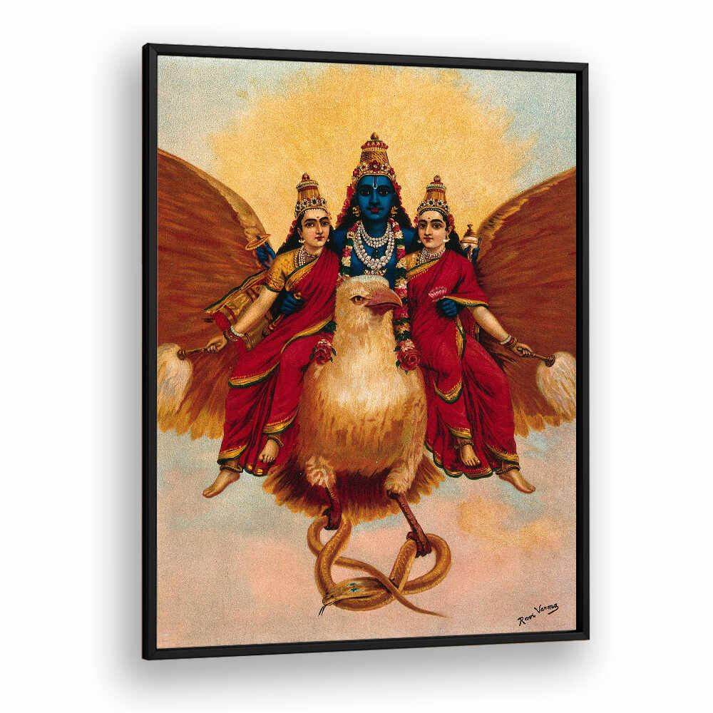 VISHNU ACCOMPANIED BY HIS WIVES RIDING ON GARUDA