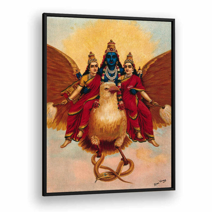VISHNU ACCOMPANIED BY HIS WIVES RIDING ON GARUDA