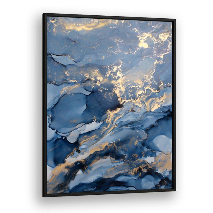 WAVES III, ABSTRACT PAINTINGS showcases fluid blue and gold patterns, perfect for enhancing any modern decor.
