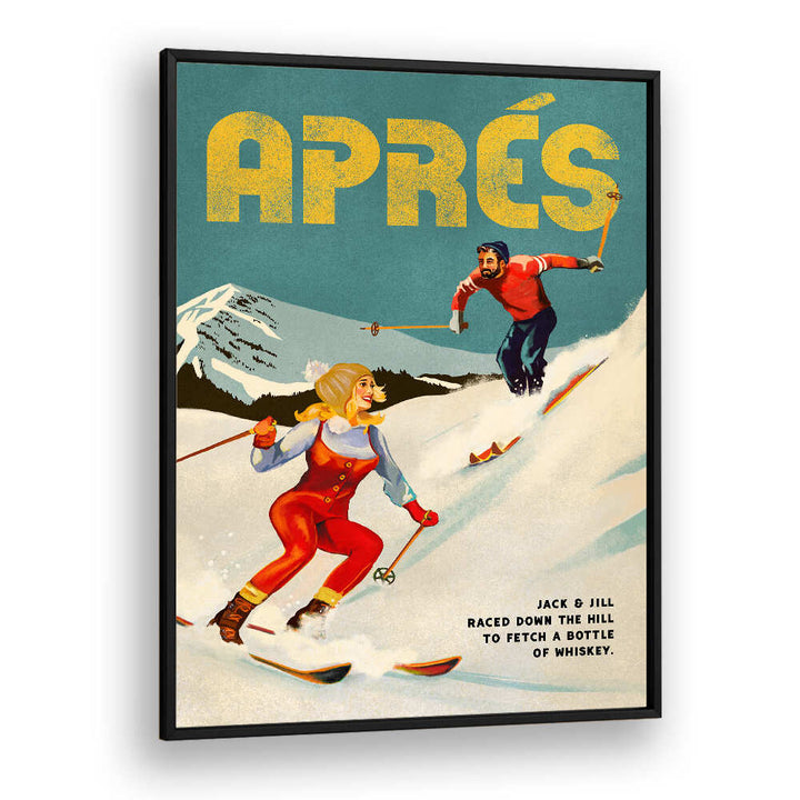 WHISKEY SKI COUPLE , VINTAGE TRAVEL POSTERS