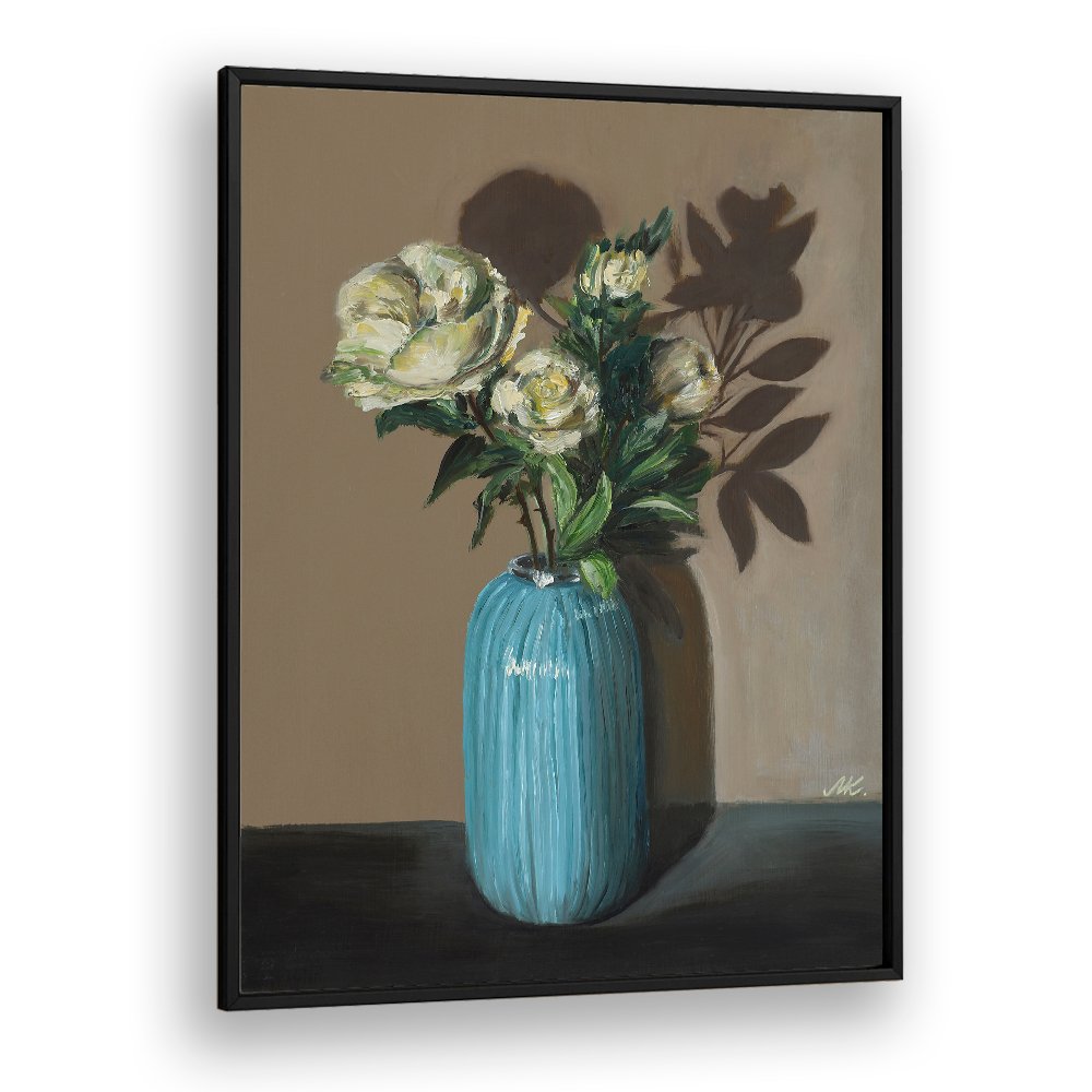 WHITE PEONIES IN BLUE VASE
