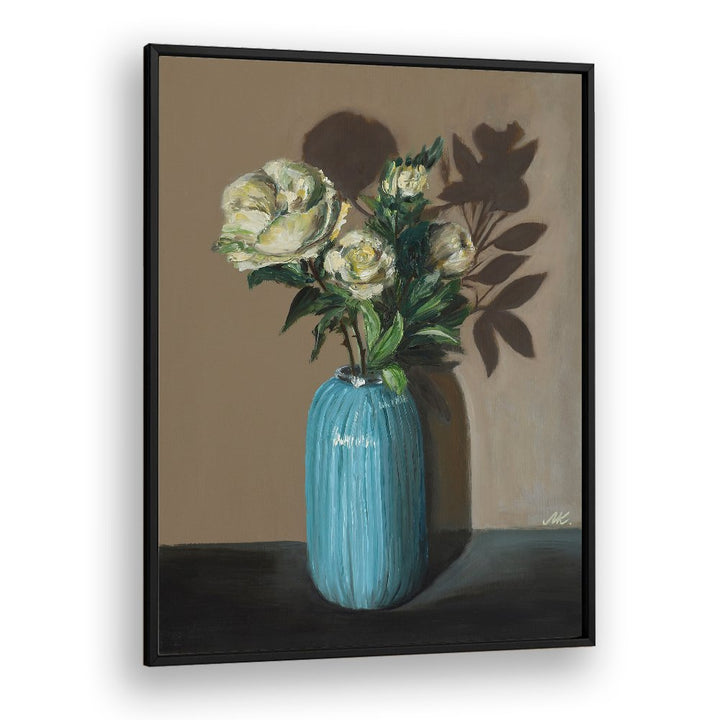 WHITE PEONIES IN BLUE VASE