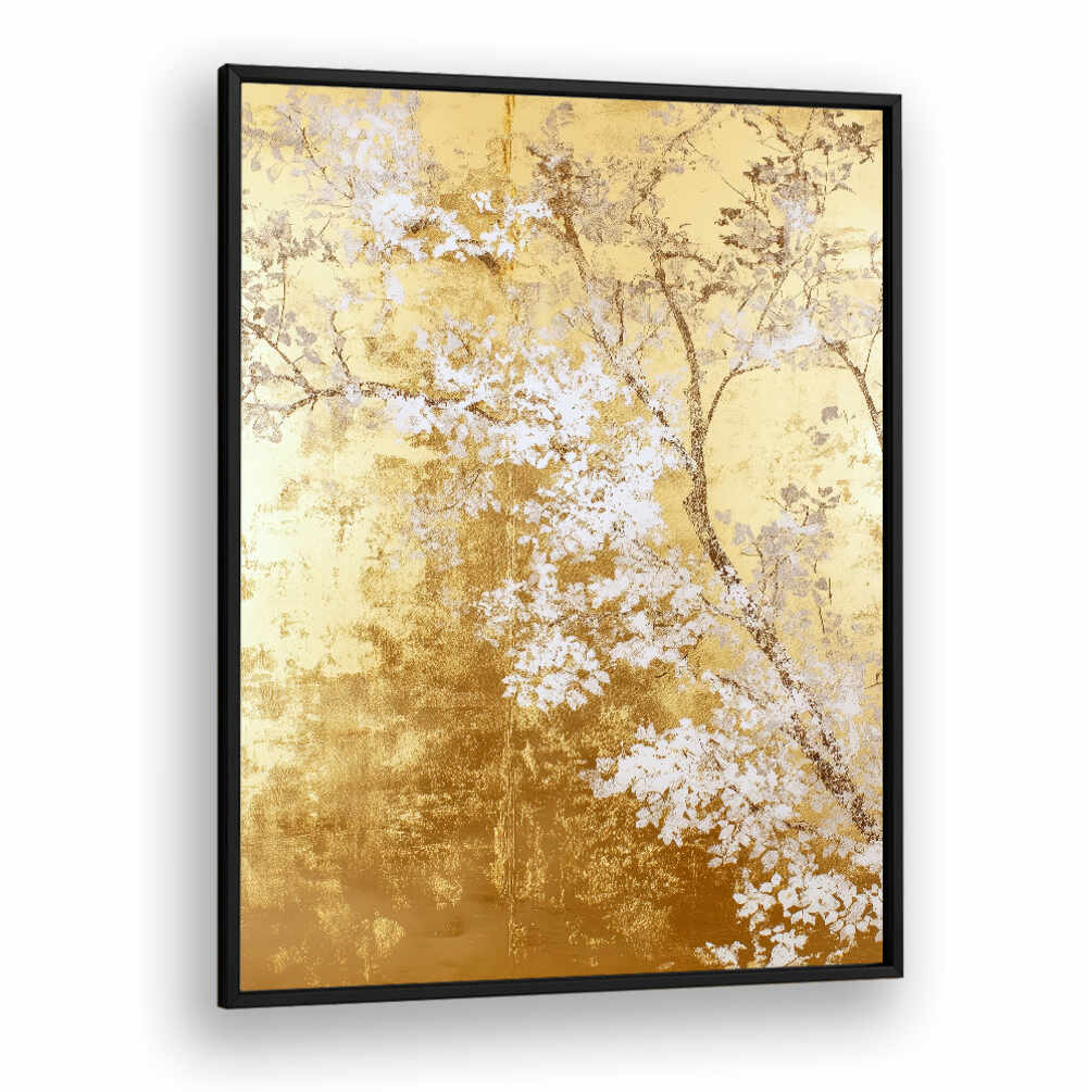 WHITE AND GOLD NATURE LANDSCAPE IV , FLORAL FLOWER PAINTINGS
