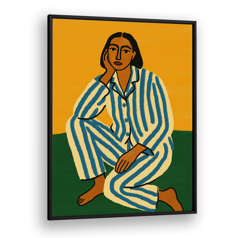 WOMAN IN STRIPED PAJAMAS , PORTRAITS & FIGURATIVE ILLUSTRATIONS