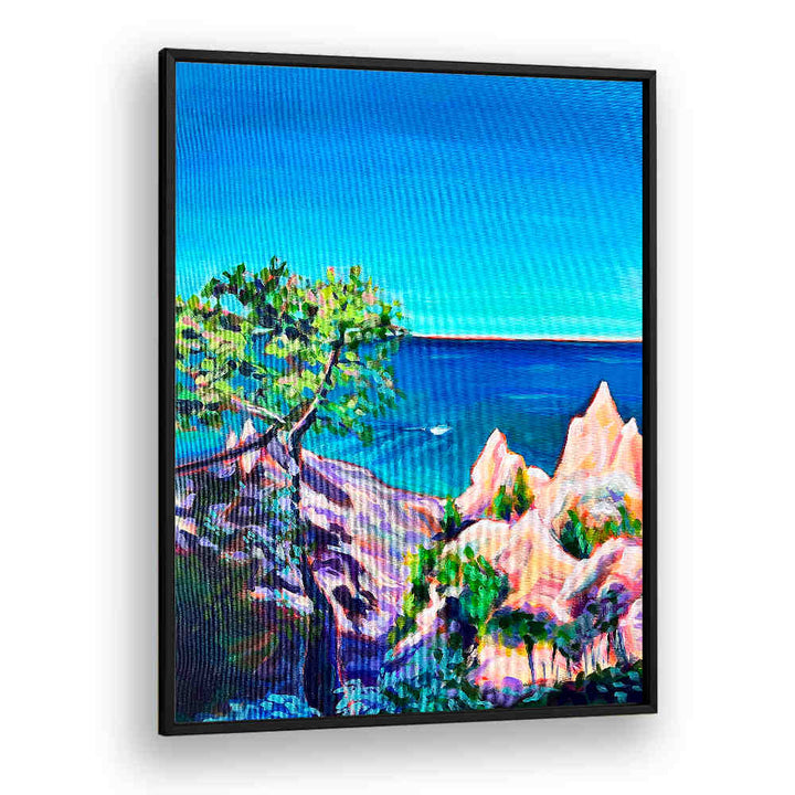 BlackPlain CHIMNEY BLUFFS , LANDSCAPE PAINTINGS: textured coastal cliffs, vivid sea and windblown tree in bold brushwork