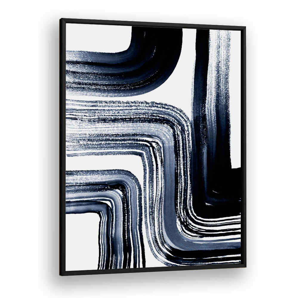 Elegant ZEN GARDEN STROKES, ABSTRACT PAINTINGS in navy hues, perfect for enhancing your tranquil space.