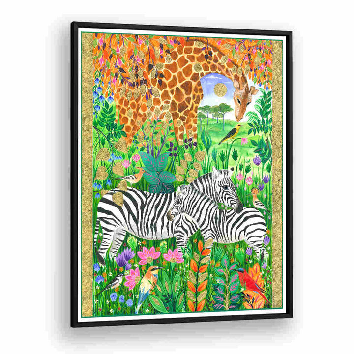 GIRAFFE AND ZEBRAS , ANIMAL PAINTINGS
