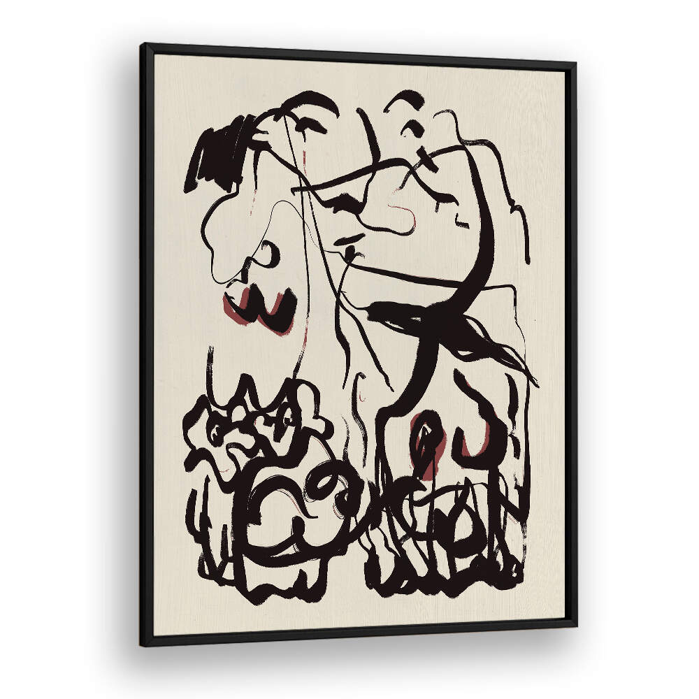 BLACK LINES AND SUBTLE RED ACCENTS , ABSTRACT PAINTINGS