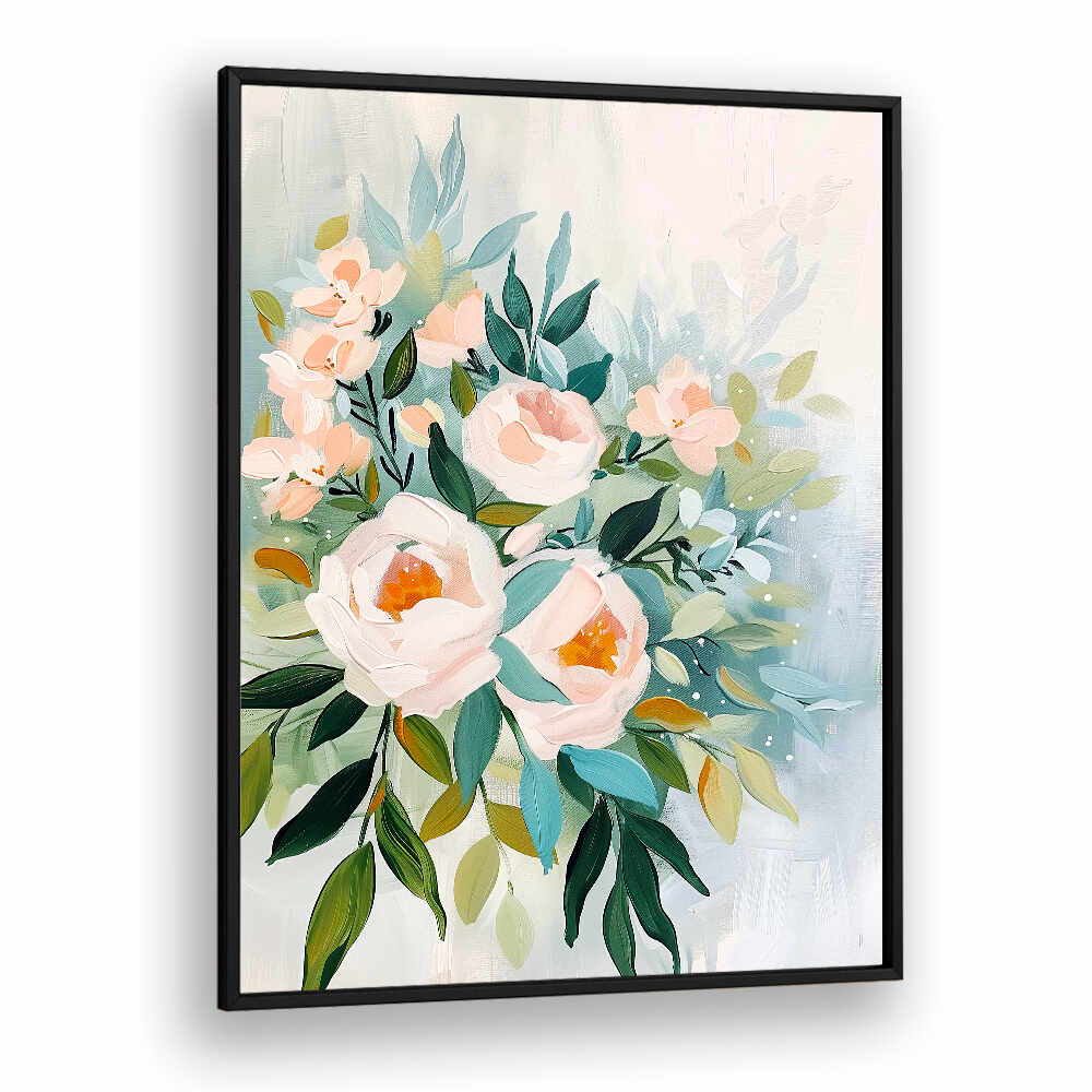 EVERGREEN GREEN PAINTERLY FLORALS III ,FLORAL FLOWER PAINTINGS