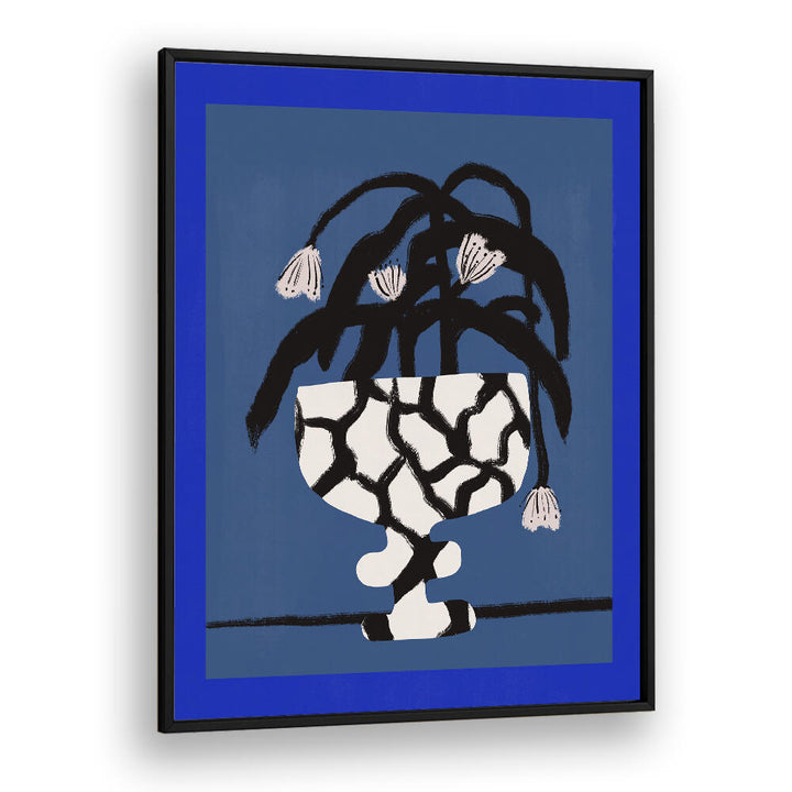 CRACKED VASE IN BLUE , FLORAL FLOWER PAINTINGS