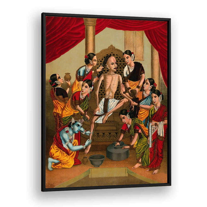 A HINDU ASCETIC IS BATHED AND HONOURED BY A SEVEN WOMEN AND KRISHNA. CHROMOLIT , INDIAN ART PAINTINGS