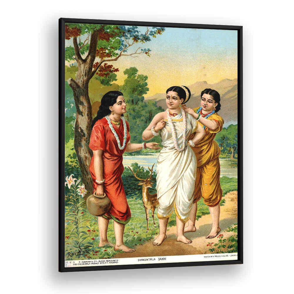 SHAKUNTALA AND SAKHIS , INDIAN ART PAINTINGS