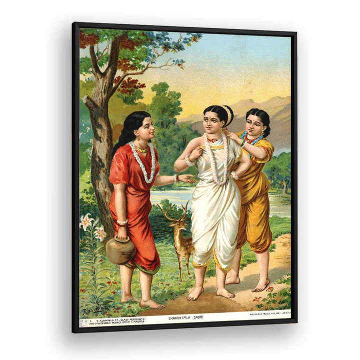 SHAKUNTALA AND SAKHIS , INDIAN ART PAINTINGS