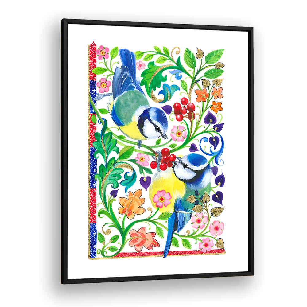 BLUE TITS AND BERRIES , ANIMAL PAINTINGS