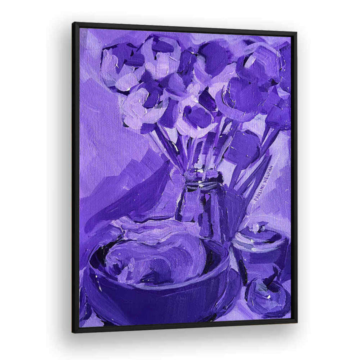 PURPLE VALUE STUDY , KITCHEN POSTERS modern purple still-life with vase of flowers and bowl for minimalist kitchen decor