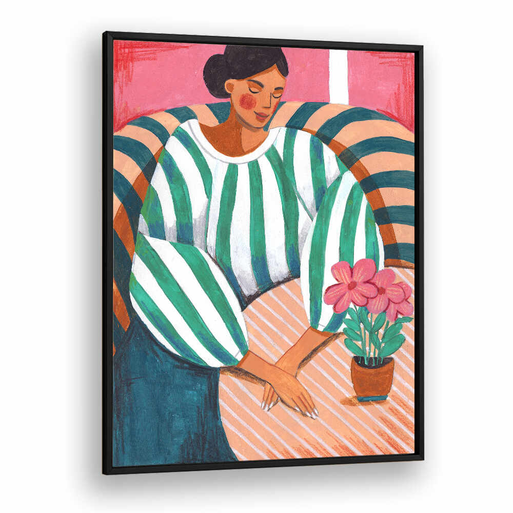 WOMAN IN STRIPES IN THOUGHT , PORTRAITS & FIGURATIVE ILLUSTRATIONS