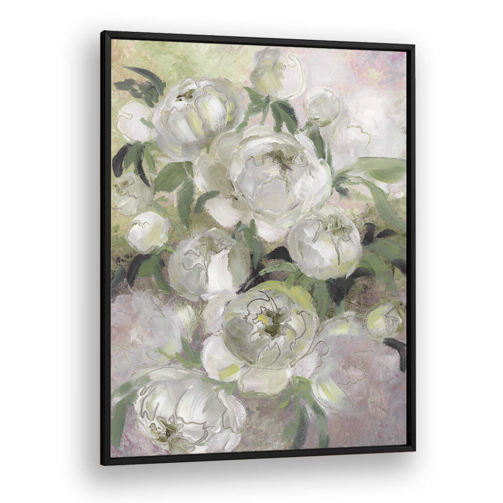SADY PAINTERLY FLORALS IN GREEN , FLORAL FLOWER PAINTINGS