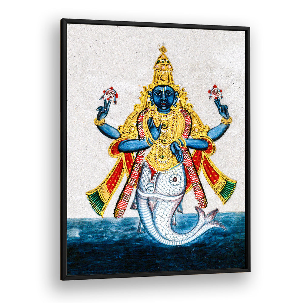 VISHNU IN HIS INCARNATION AS MATSYA , INDIAN ART PAINTINGS