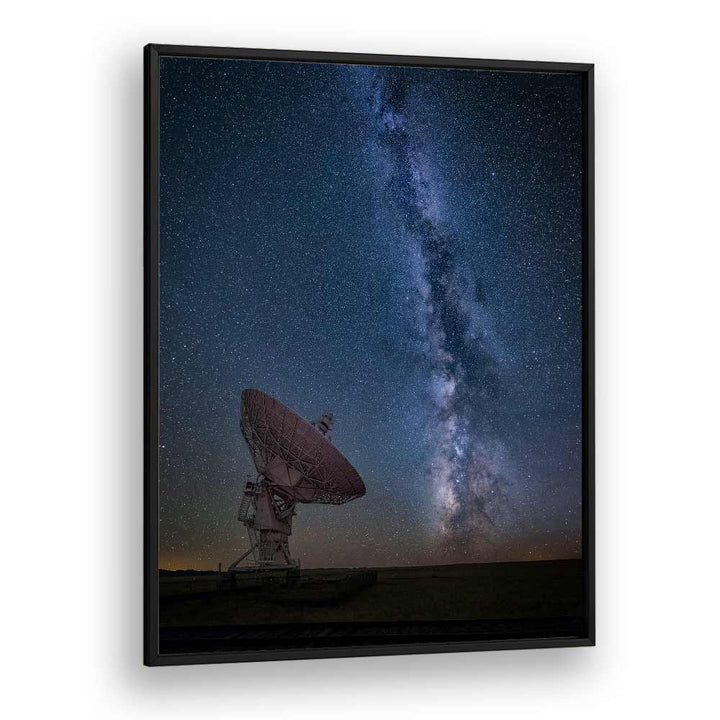 Stunning night sky with the Milky Way and a satellite dish, perfect for CONTACT, PHOTOGRAPHY PRINTS lovers.