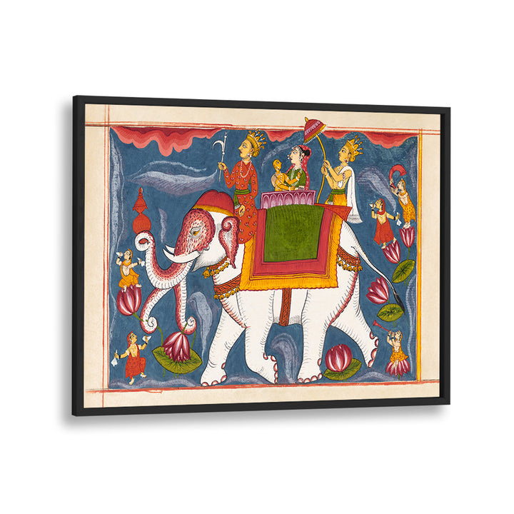 INDRA CONVEYING JINA RISHABHANATHA ON AIRAVATA , INDIAN ART PAINTINGS