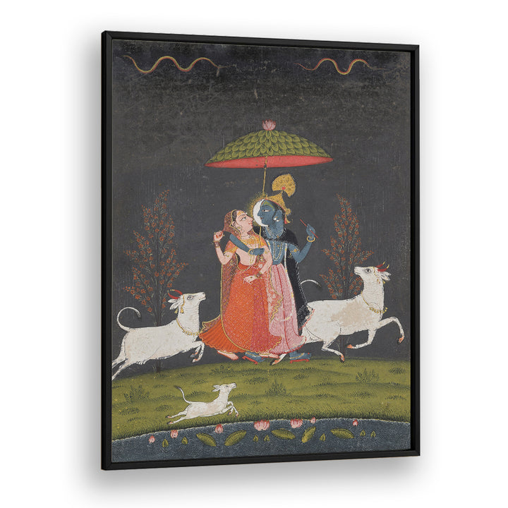 RADHA AND KRISHNA IN THE RAIN , INDIAN ART PAINTINGS