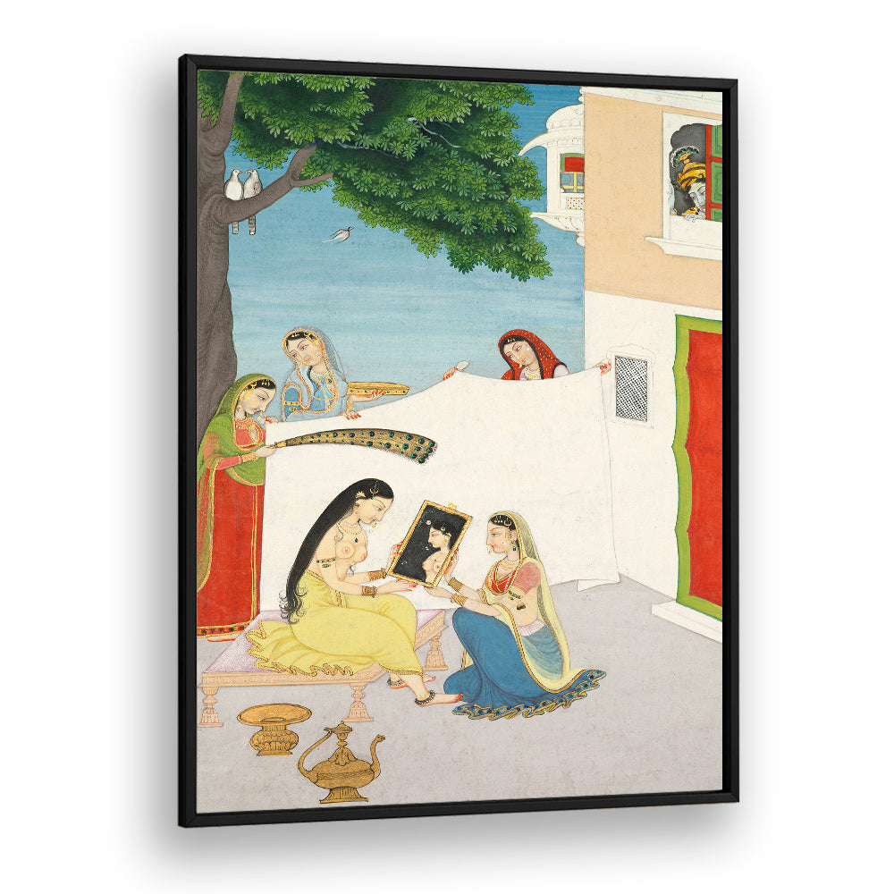 TOILETTE OF RADHA , INDIAN ART PAINTINGS