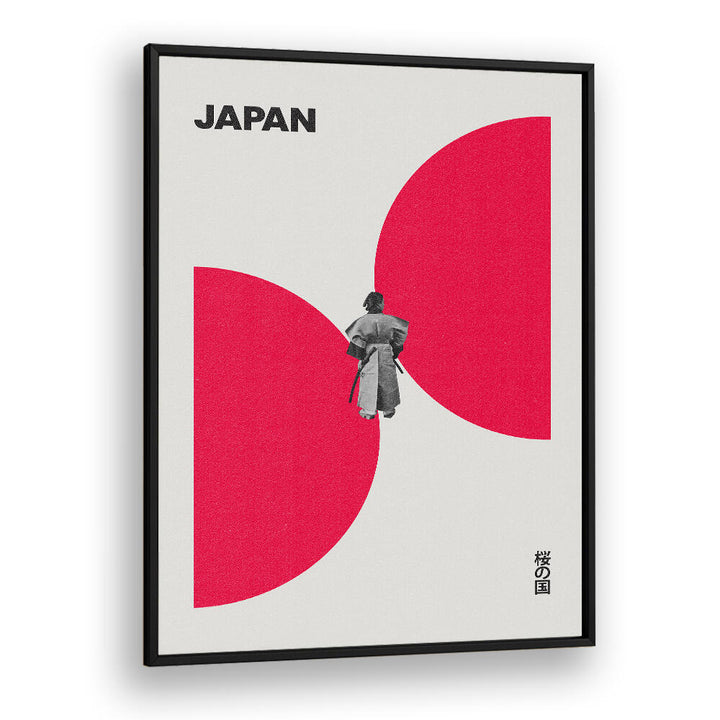 Stylish JAPAN WAY , JAPANESE PAINTINGS featuring a figure in traditional attire against bold red circles.