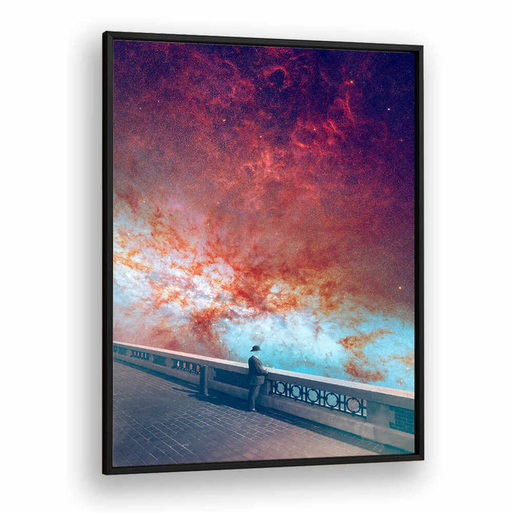 Stunning MY-SPACE, SURREAL ART PRINTS featuring a figure against a cosmic backdrop, perfect for unique decor.