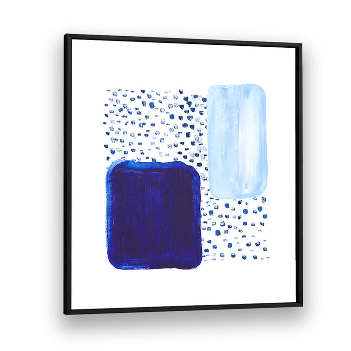 Abstract painting “Over the Blue Rain is Land” features dynamic brush strokes and rich hues for a stunning decor accent.