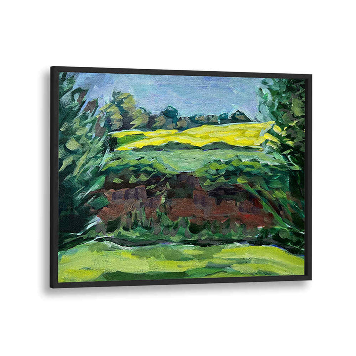 CANOLA FIELD , LANDSCAPE PAINTINGS showcasing sunlit yellow blooms over rolling countryside on framed canvas