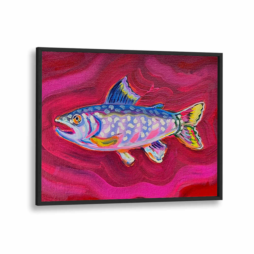 Colorful framed trout on magenta textured background, coastal minimalist kitchen decor — TROUT , KITCHEN POSTERS