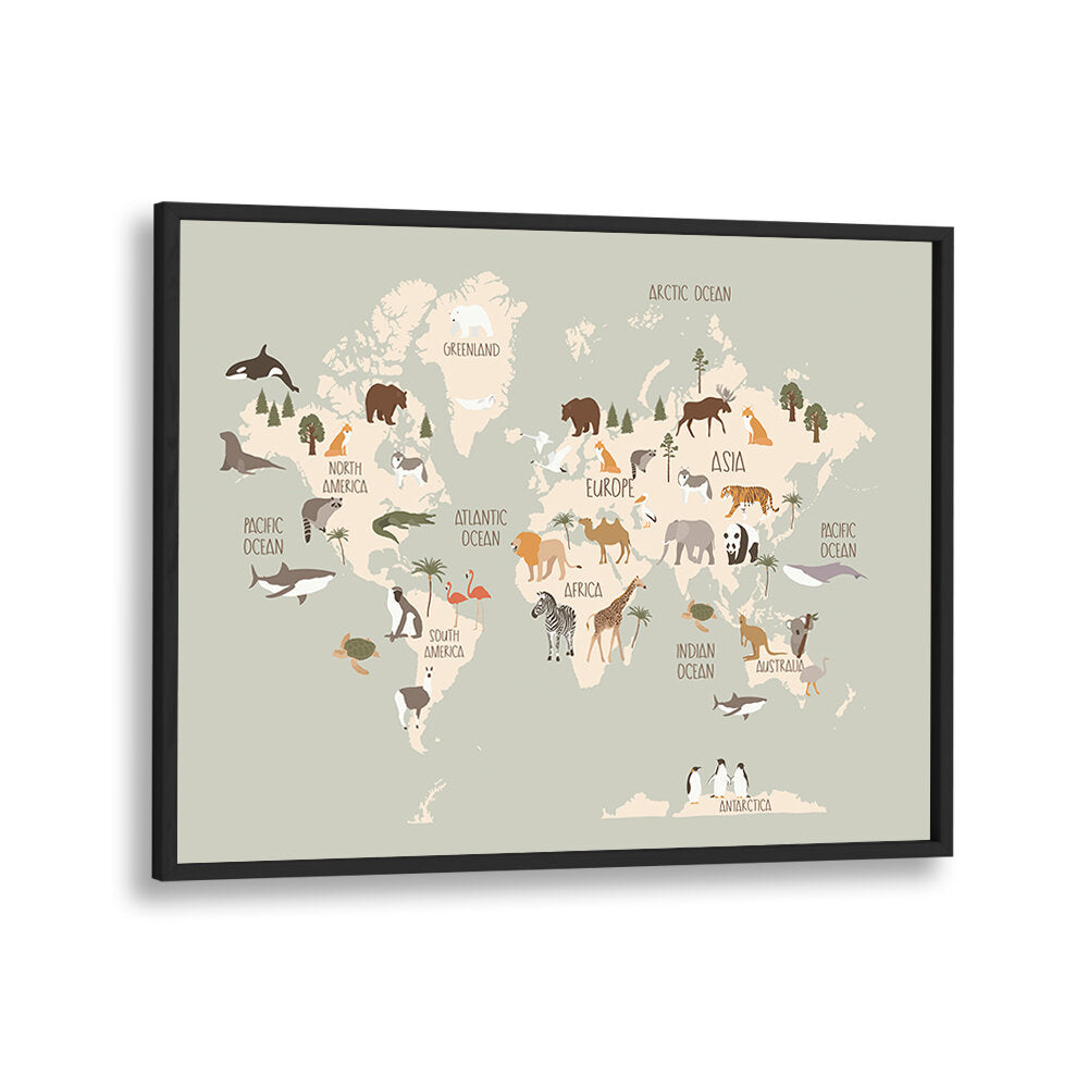 WILDLIFE WORLD MAP , KIDS ROOM PAINTINGS
