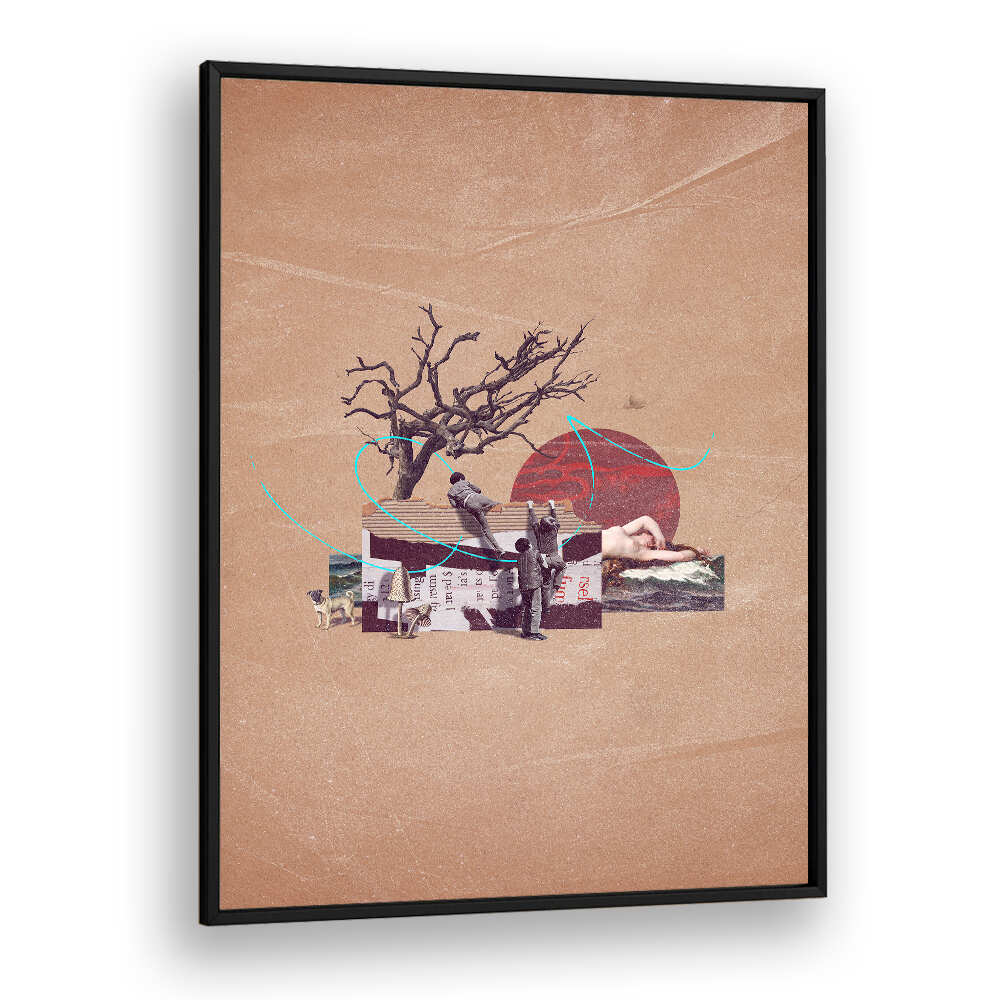 Surreal art print featuring a tree, figures, and abstract elements, highlighting SECRET, SURREAL ART PRINTS.