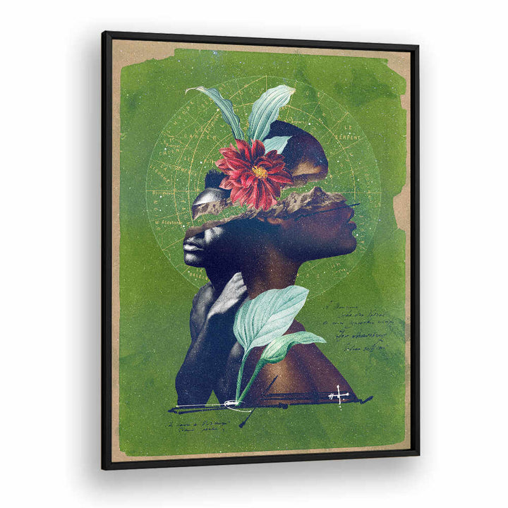 Surreal art print featuring vibrant flowers and figures, titled THE ROOTS , SURREAL ART PRINTS, by BLACKPLAIN.