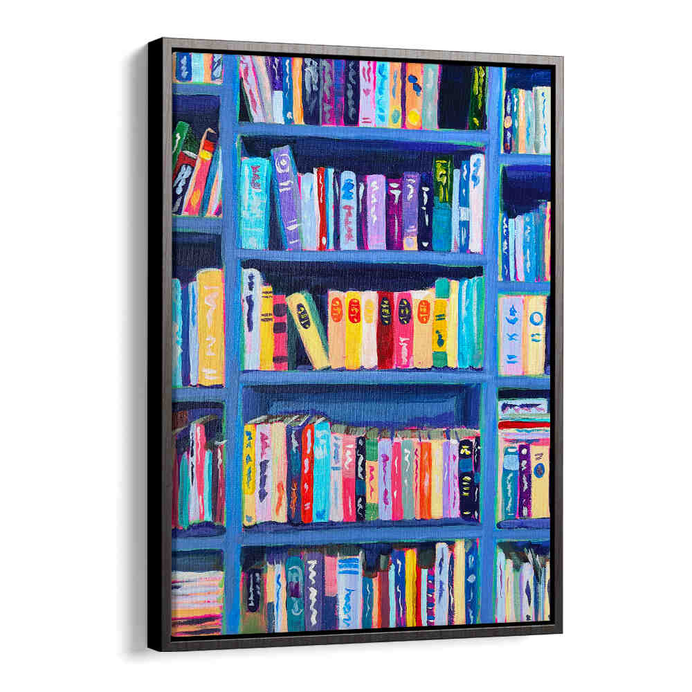 BOOKSHELF AT THE CHÂTEAU , FASHION POSTERS — colorful painted bookshelf poster framed wall art by Imagy
