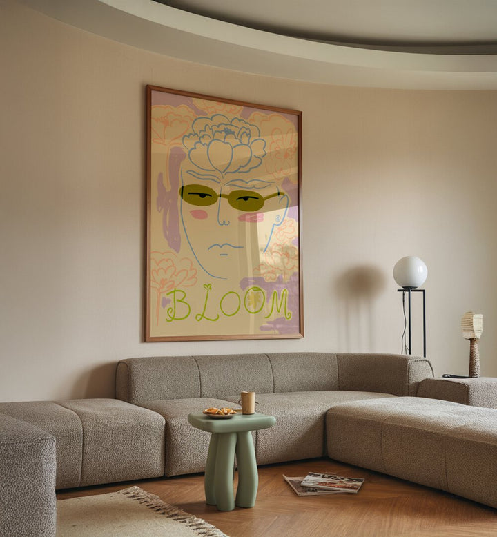 Stylish living room featuring BLOOM II, PORTRAITS artwork, enhancing the space with vibrant emotion and beauty.