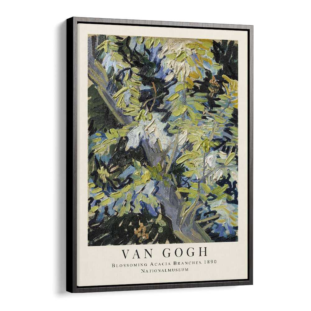 Blooms In Radiance Van Gogh's Blossoming Acacia Branches' - 1890 Vincent Van Gogh art painting Artwork in Black Floater Frame