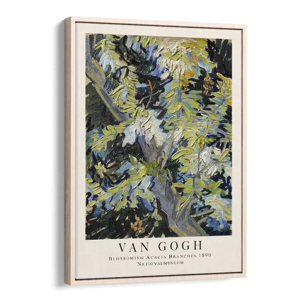 Blooms In Radiance Van Gogh's Blossoming Acacia Branches' - 1890 Vincent Van Gogh art painting Artwork in Oak Wood Floater Frame