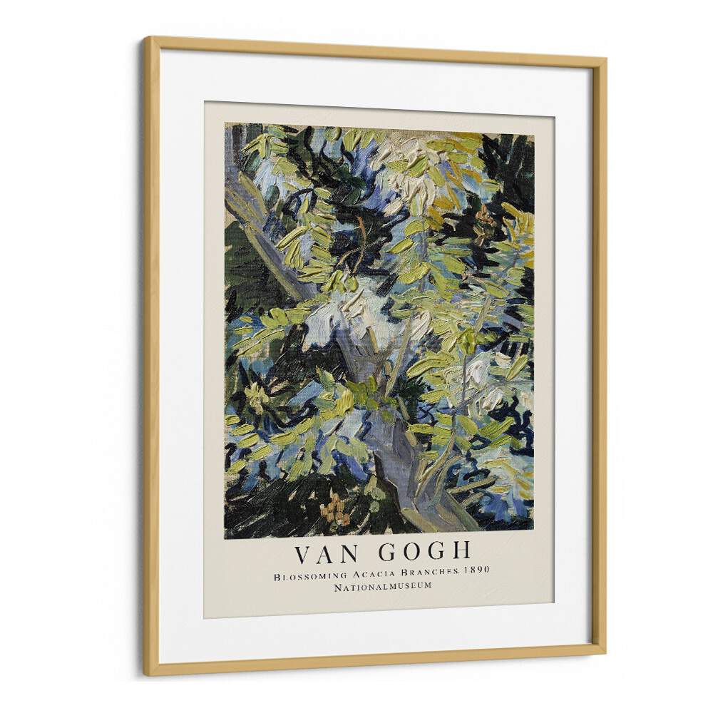 Blooms In Radiance Van Gogh's Blossoming Acacia Branches' - 1890 Vincent Van Gogh art painting Artwork in Oak Wood Frame With Mount