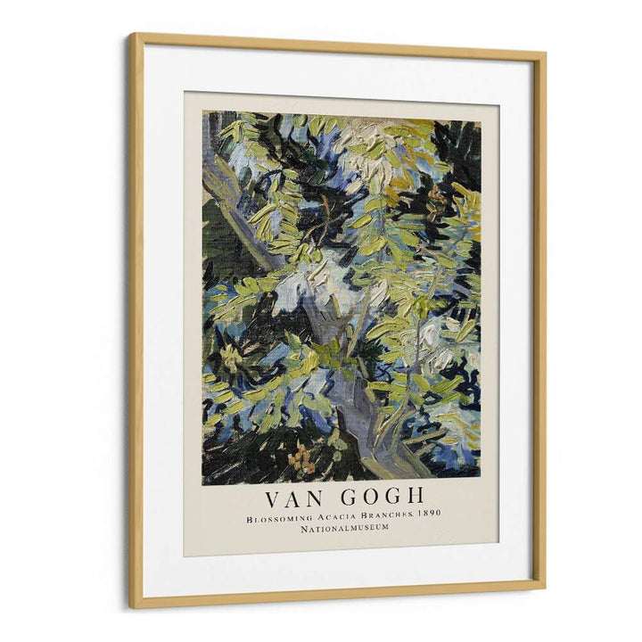 Blooms In Radiance Van Gogh's Blossoming Acacia Branches' - 1890 Vincent Van Gogh art painting Artwork in Oak Wood Frame With Mount