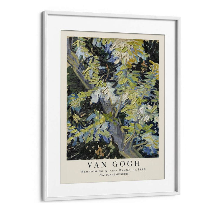 Blooms In Radiance Van Gogh's Blossoming Acacia Branches' - 1890 Vincent Van Gogh art painting Artwork in White frame With Mount