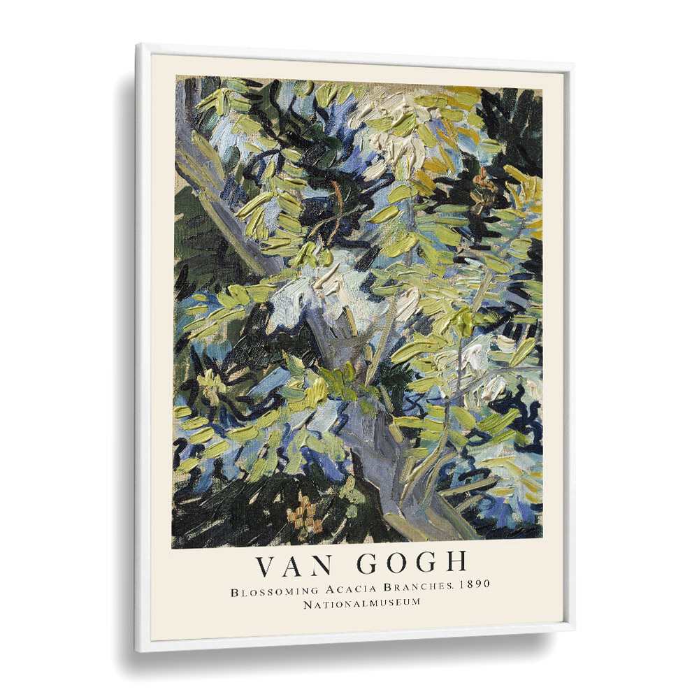 Blooms In Radiance Van Gogh's Blossoming Acacia Branches' - 1890 Vincent Van Gogh art painting Artwork in White Plain Frame