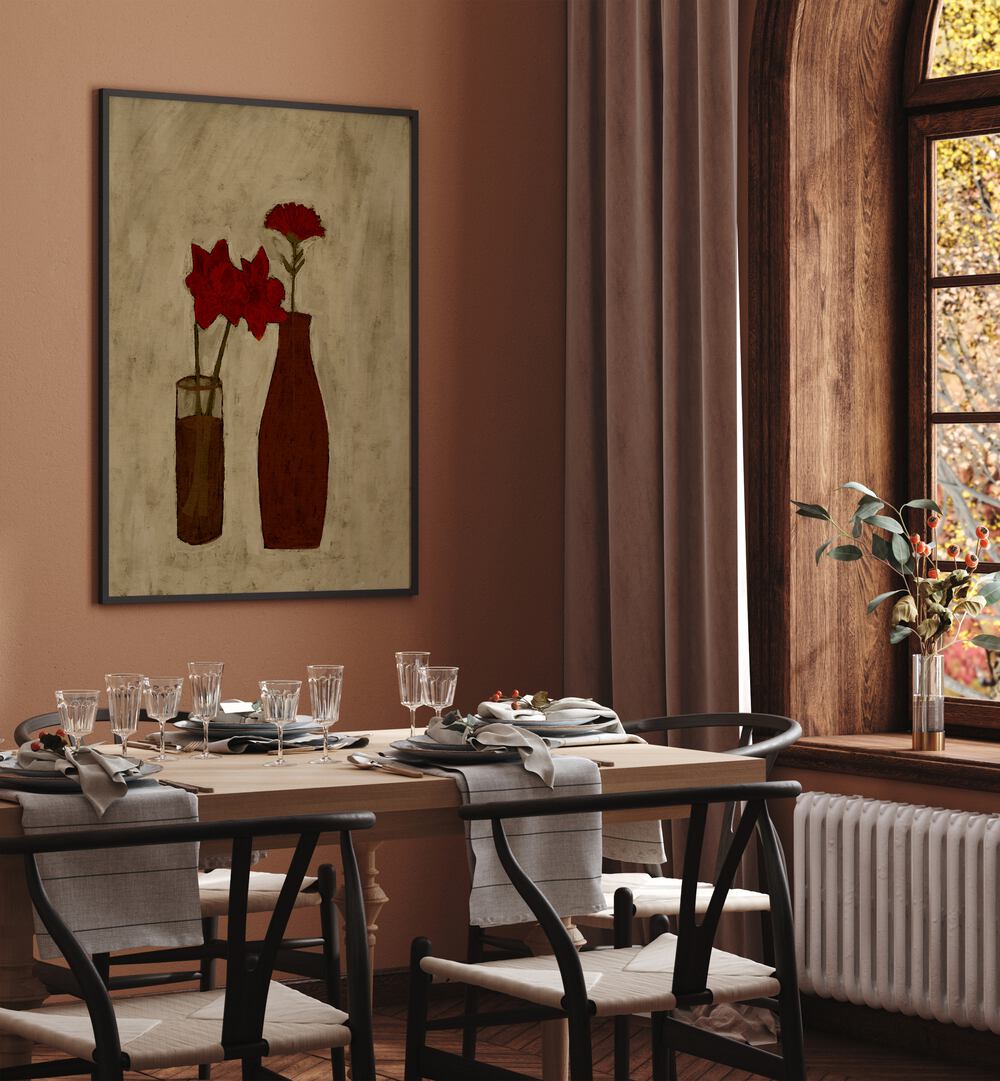 Elegant setting featuring BLOSSOM BLEND, FLORAL FLOWER PAINTINGS that enhance the ambiance of any room.