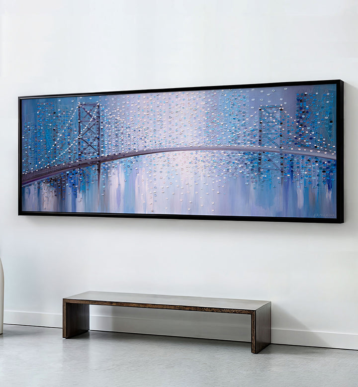 BLUE ABSTRACT BRIDGE , PANORAMIC ART