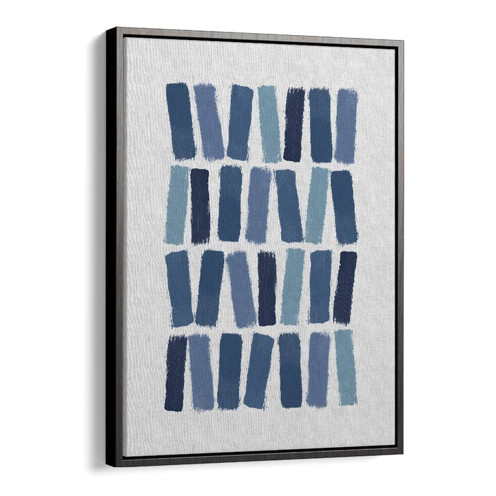 Blue Abstract Strokes I Geometric Art Artwork in Black Floater Frame