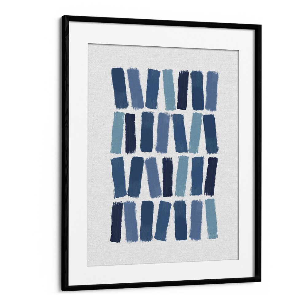 Blue Abstract Strokes I Geometric Art Artwork in Black Frame With Mount